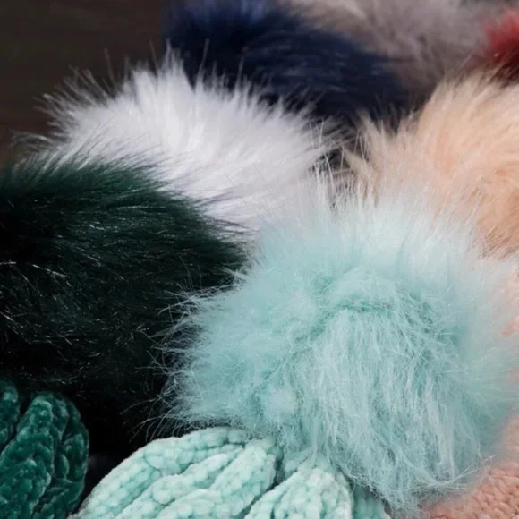 Blush Chenille Cable Knit Faux Fur Pompom Beanie - Picture 3 of 3